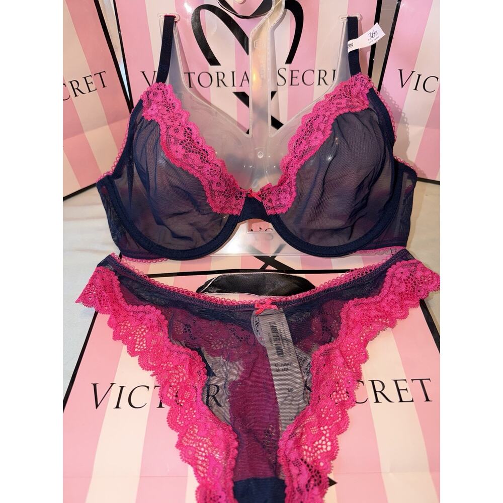 Victoria's Secret Bra Tease 36B Small Blue & Pink